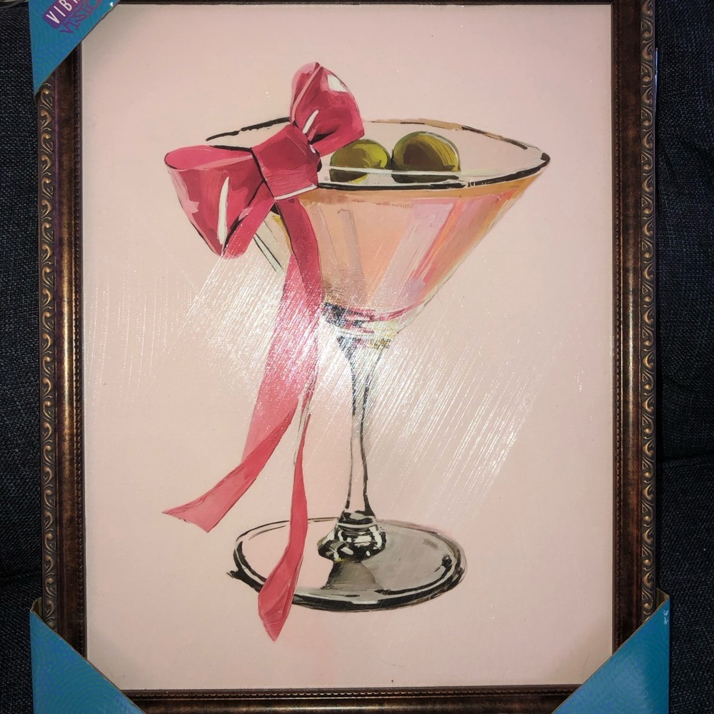 🍸🎀 Framed Martini Glass Art with Pink Bow